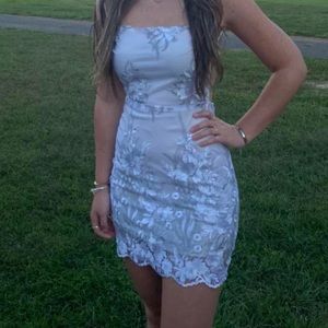 Lucia Floral Sequin Dress in White Silver - LUCY IN THE SKY